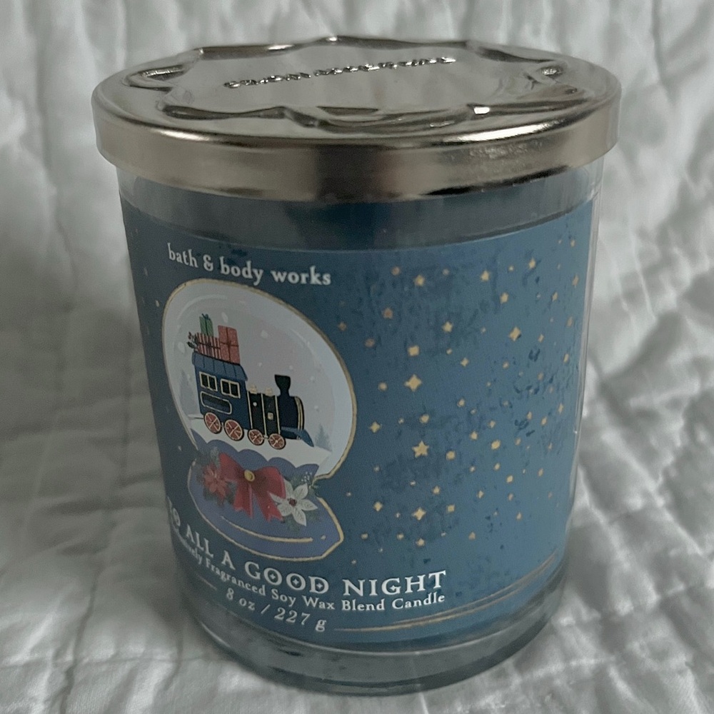 Bath & Body Works To All a Good Night Blue Silver Holiday Candle Christmas 8 oz